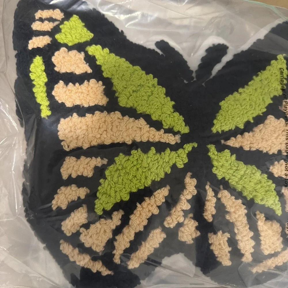 Butterfly Shaped Pillow with Green and Black Design NWT Sealed 16